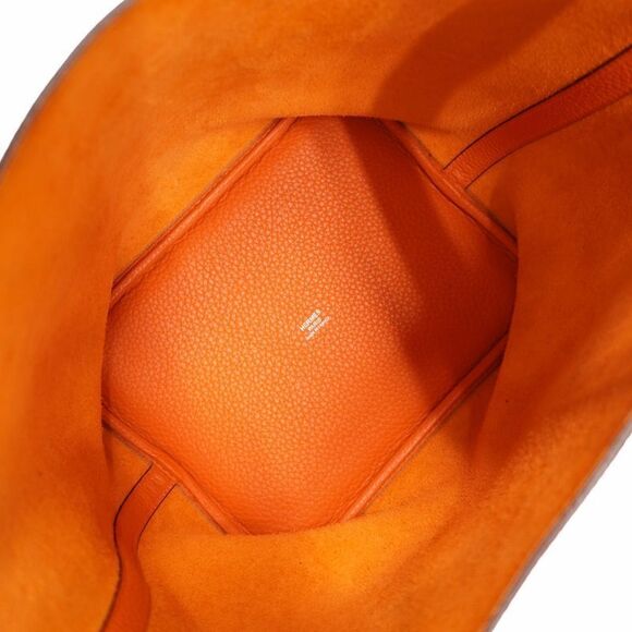 Hermes Handbag Picotin Lock MM Taurillon Clemence Orange Silver Hardware □R - Picture 4 of 8